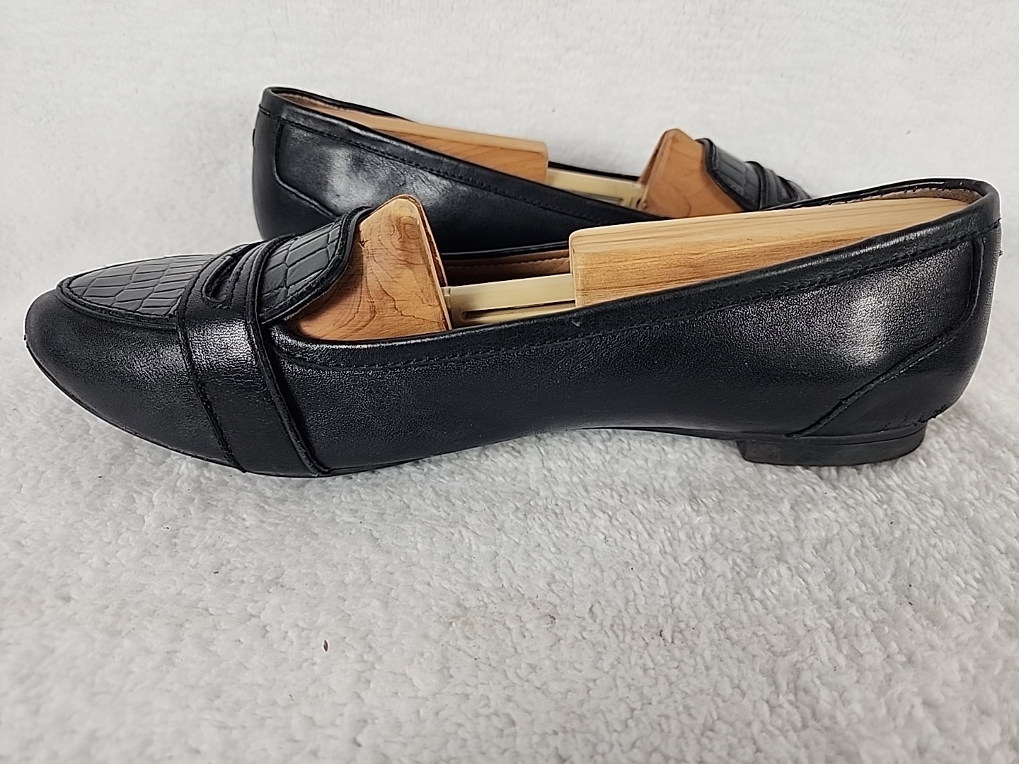 Vionic Savannah Flat Loafer Casual Shoes WOMENS 7.5 Black Alligator Look Leather