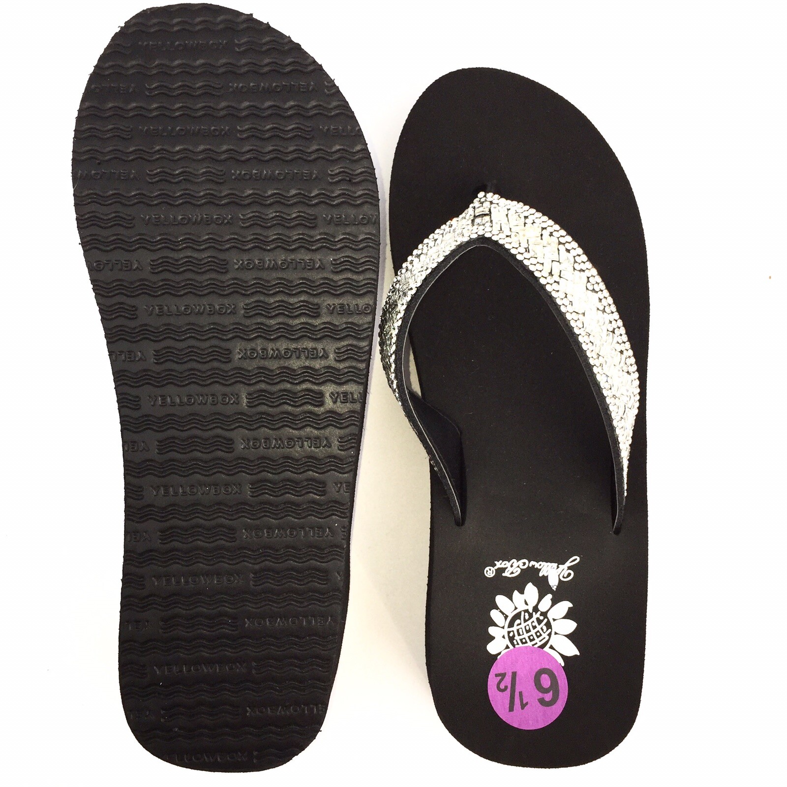Yellow Box Flip Flops Sydnee Sparkle Clear Rhinestone Basketweave Wedge Sandals