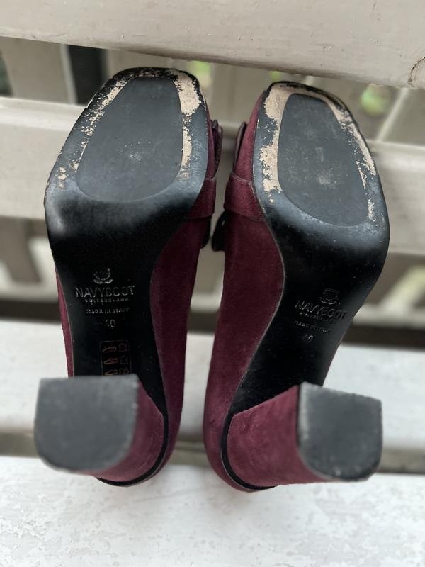 women navy boot heels burgundy leather 39.5