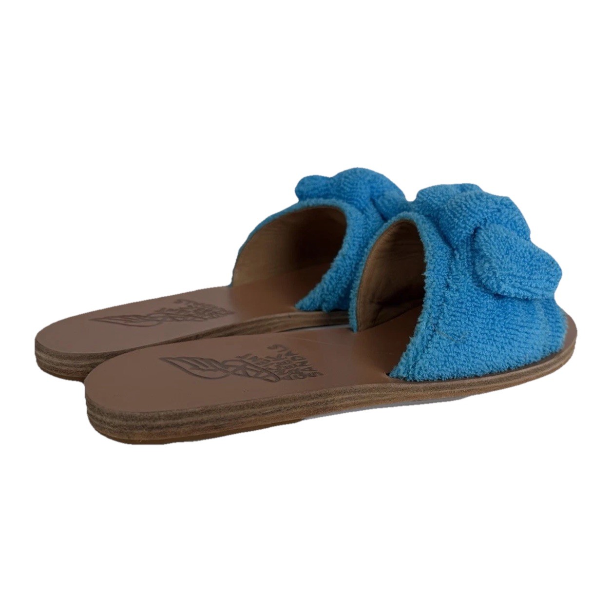 Ancient Greek Sandals Blue Terry Cloth Bow Slide Sandals EU 37 NWOB Dust Bag