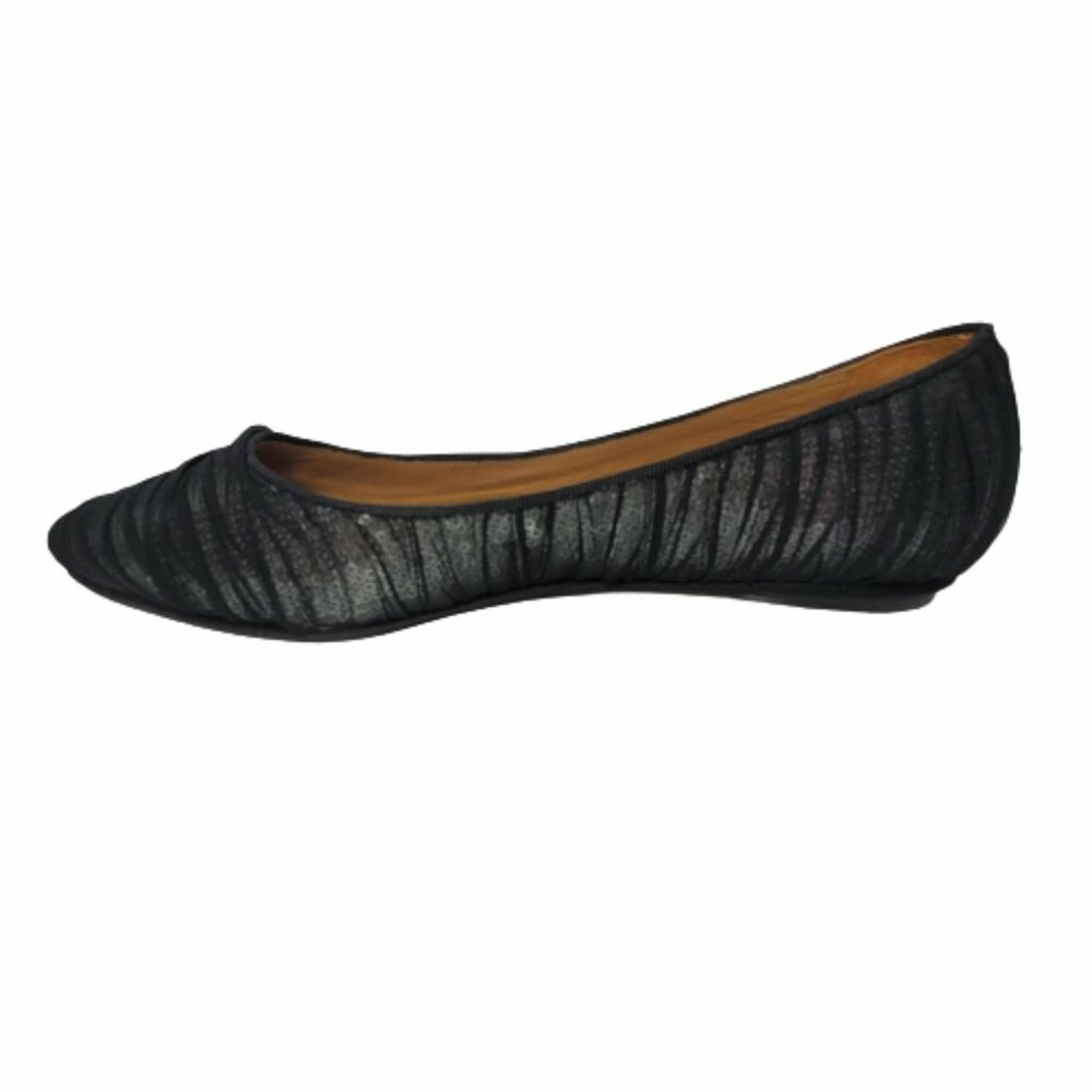 Badgley Mischka Sz 7 Black Organza Covered Silver Sequin Slip On Flats Shoes