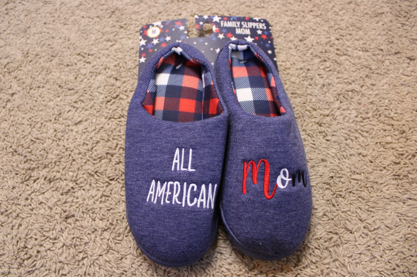 Women’s Blue «All American Mom» Family Slippers Size Medium NWT