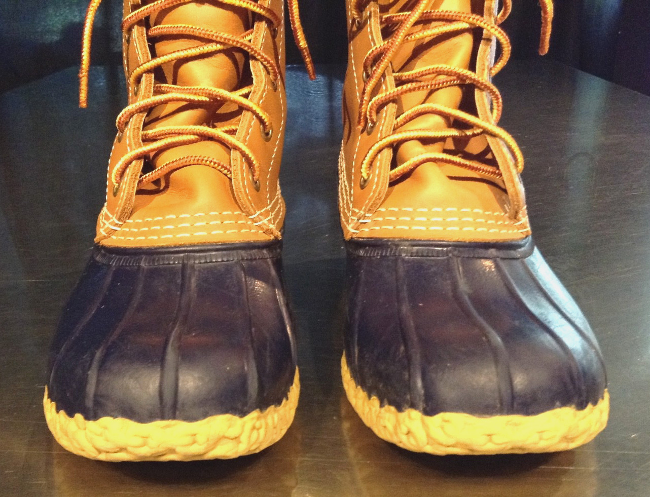 EUC LL Bean Women’s 7M Leather Duck Boots 8″ Rain Snow Navy Blue Made in USA