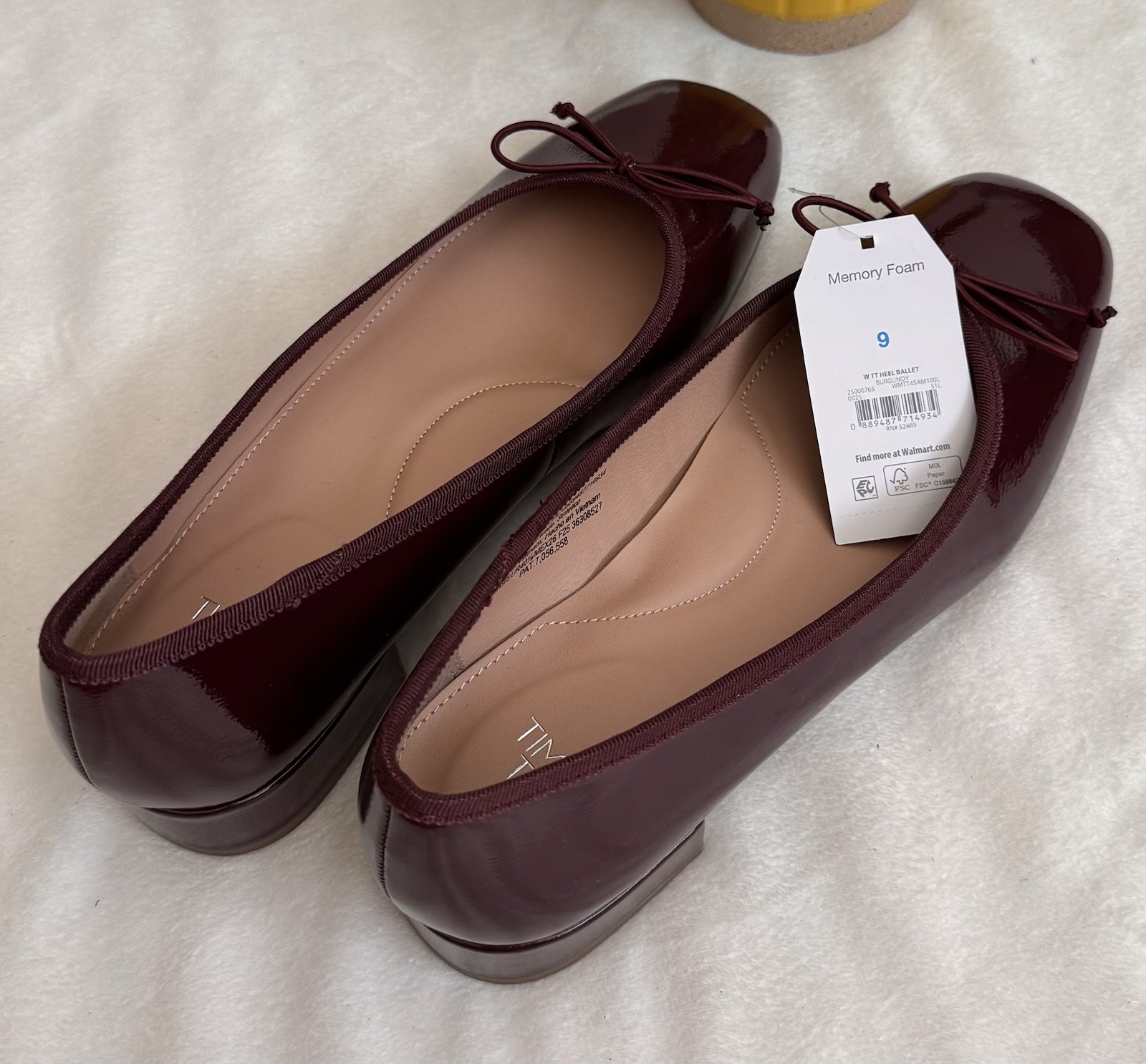Time and Tru Women’s String Bow Block Heel Ballet Shoes,Size 9, Burgundy
