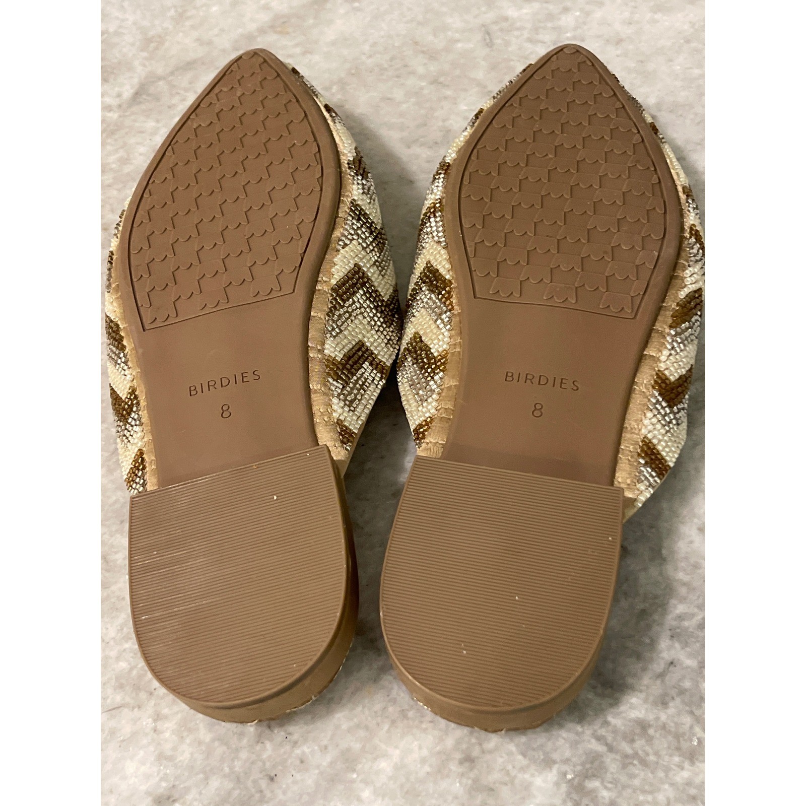 Birdies Mules Womens 8 Gold Beaded The Phoebe Chevron Pointed Toe Flats