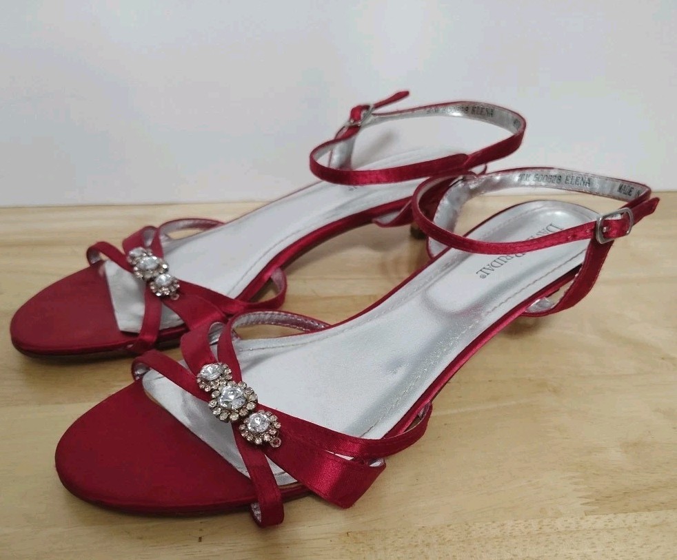 Davids Bridal Elena Wedding Low Heels Red Jeweled Ankle Strap SIZE 10 New No Box
