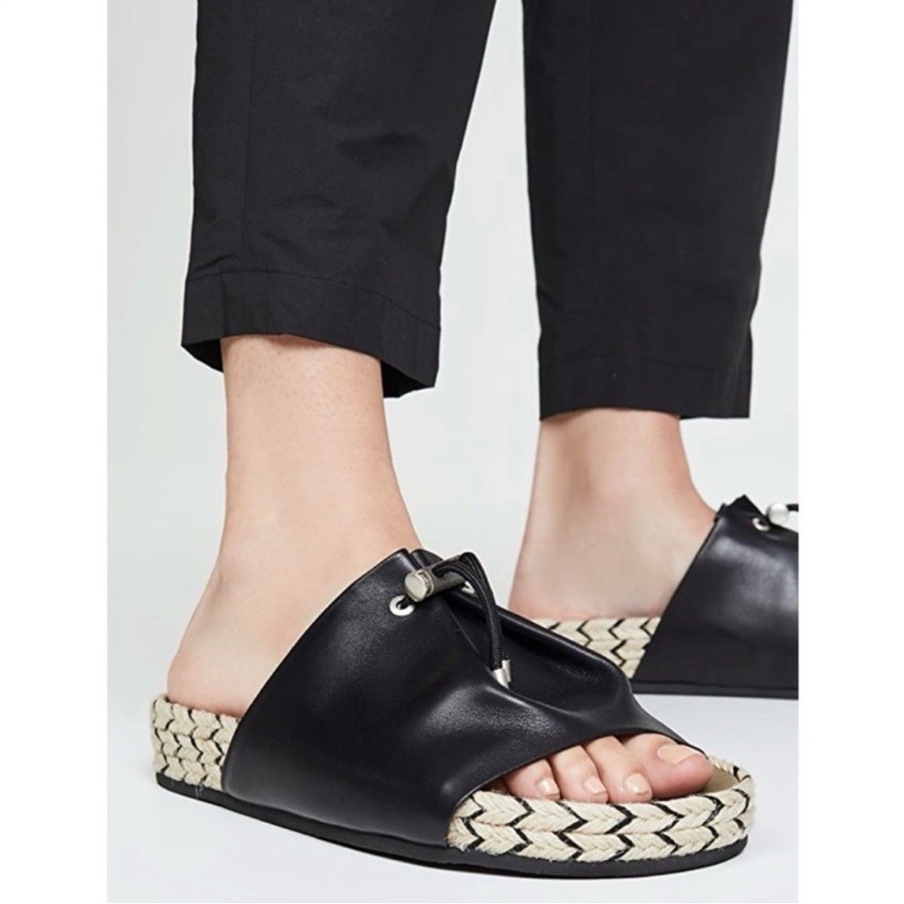 Rag & Bone Eva Espadrille Black Leather Slides Sandals 35 Tassel 5.5 Lamb Soft