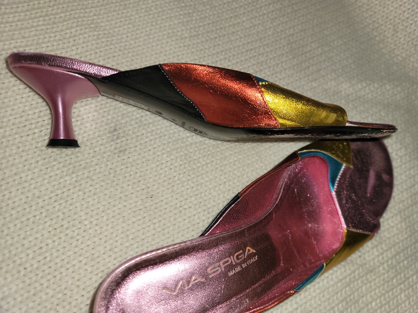 Via Spiga Colorful Leather Open Toe Slip On Sandals with Heels Size 8.5