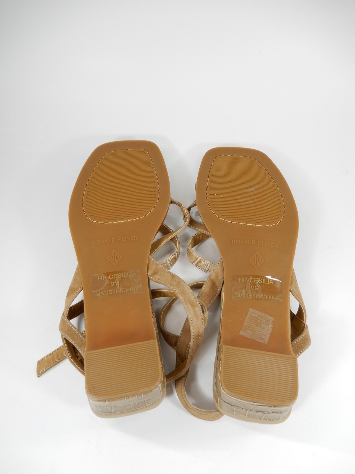 Donald Pliner Cecilia Strappy Sandals Size 9 Low Heel Tan Croc Suede Leather NEW