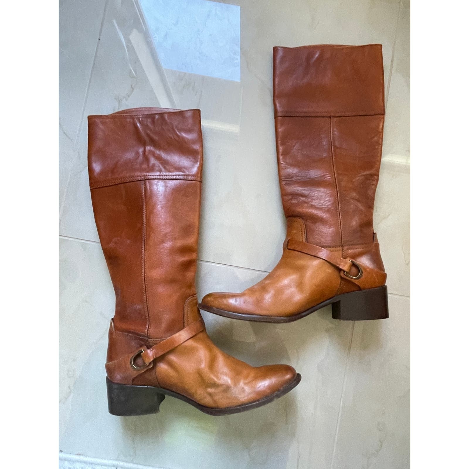 RALPH LAUREN COLLECTION purple label cognac 100% leather western mid calf boots
