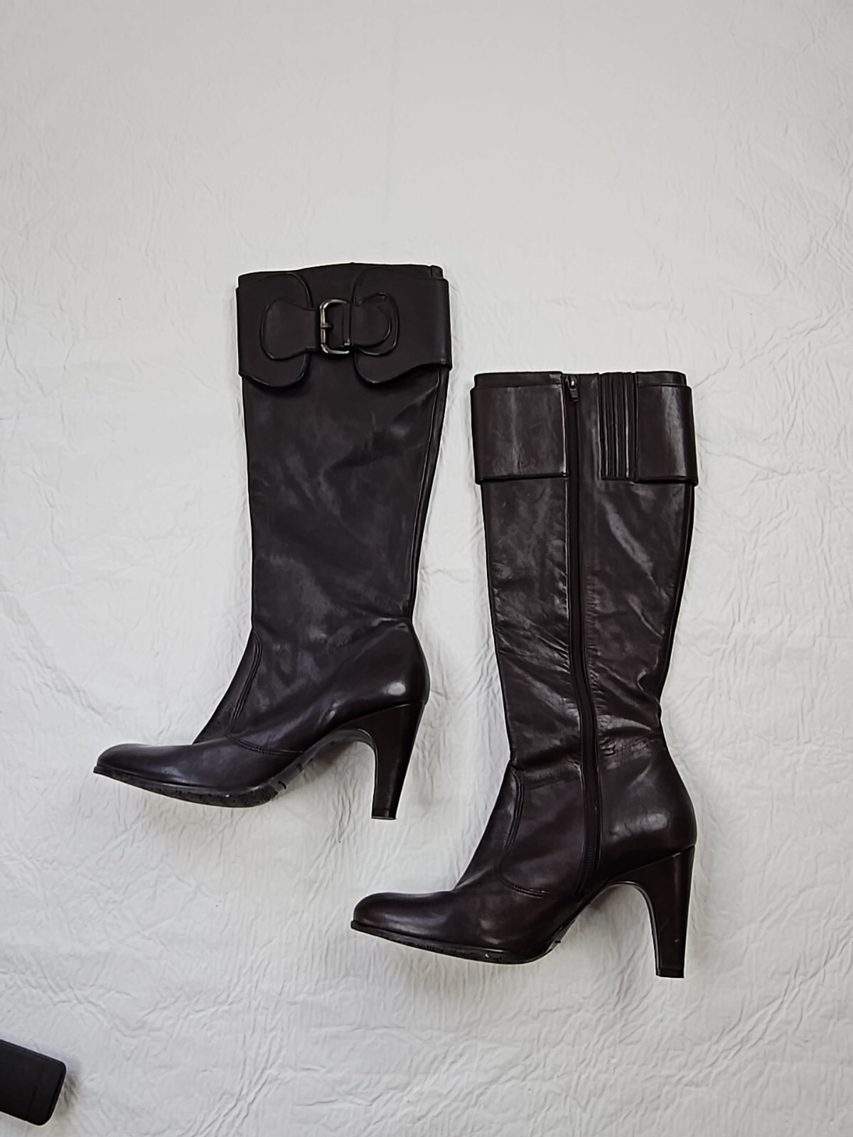 Antonio Melani Brit Boot Women Size 8M Brown Leather Knee High Buckle Zip 3.25″