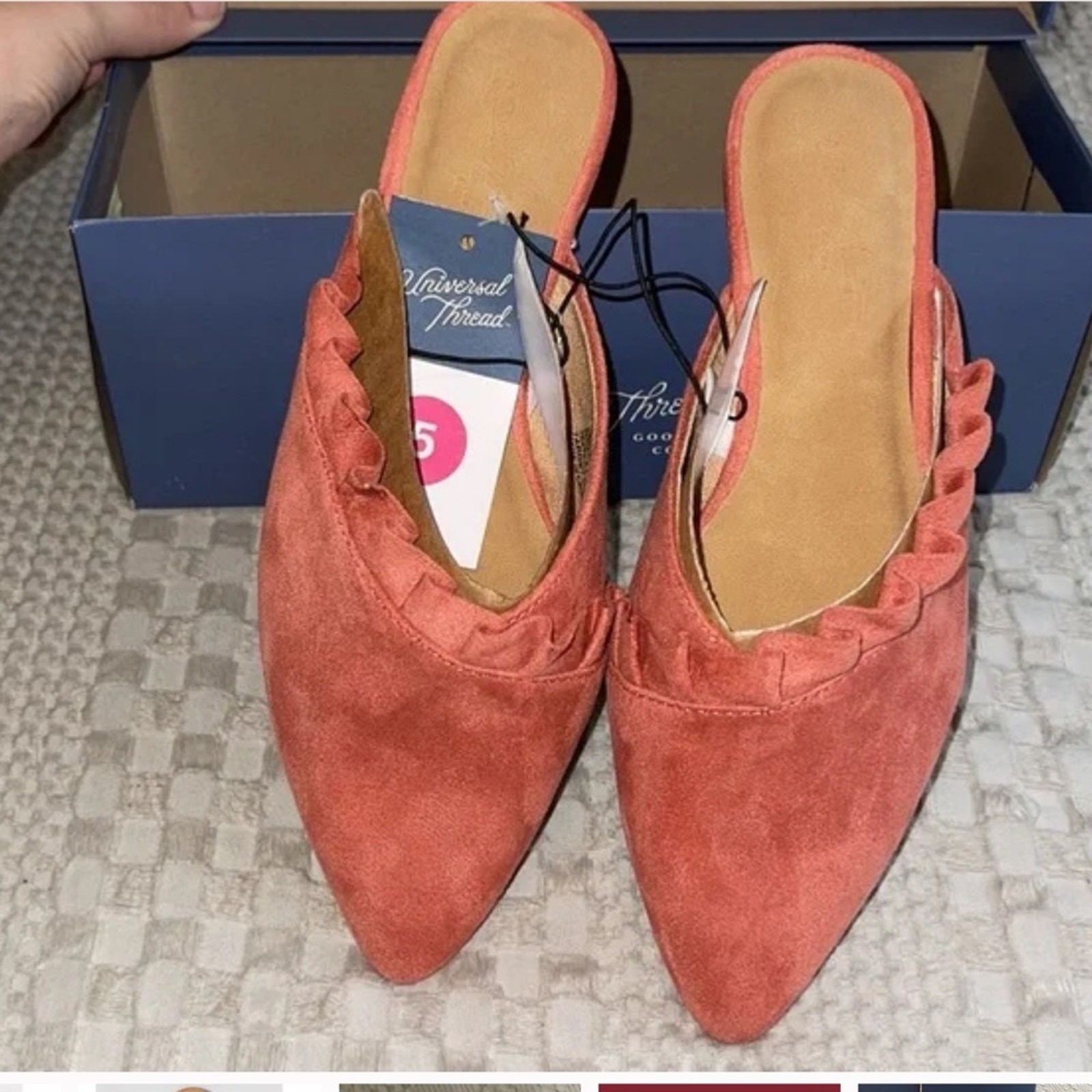 Forest Fairy Suede like Ruffle mules casual flats rust color size 5 NEW slip on