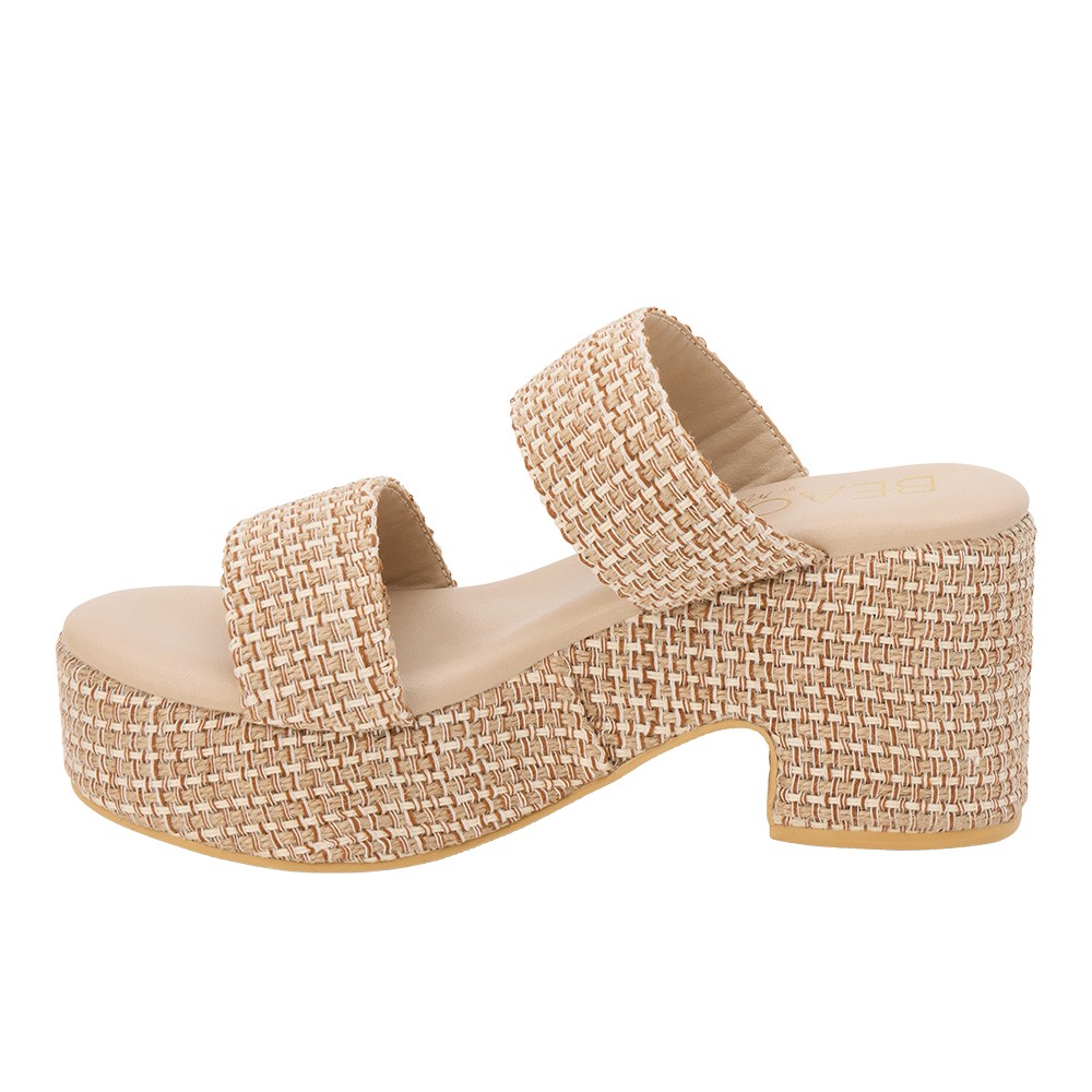 BEACH by Matisse Ocean Ave Platform Block Heels Womens Beige Casual Sandals OCE
