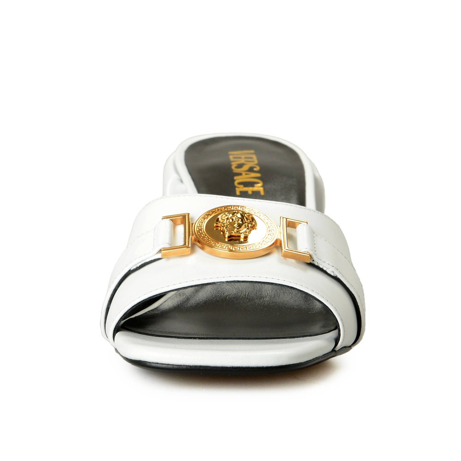Versace Women’s White Gold Medusa Heeled Sandals Mules Shoes US 6 IT 36