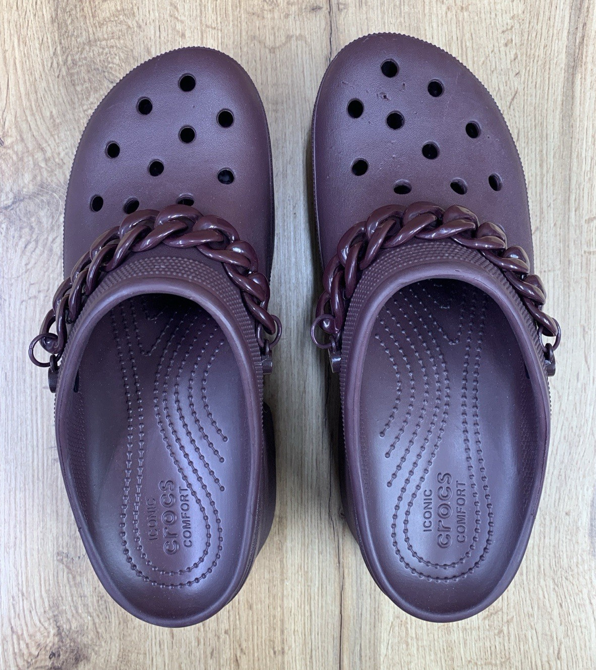 Crocs Siren Chain Platform Clogs Womens 11 Burgundy Chunky Heel Slip On 209018