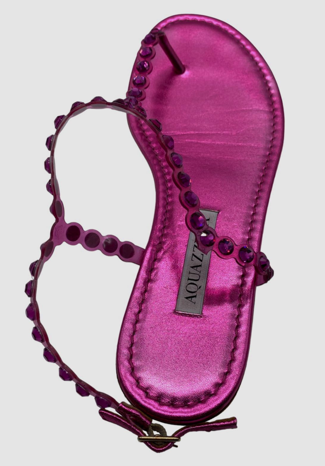 $750 Aquazzura Women Pink Tequila Crystal Thong Sandal Shoe Size EU 37.5/US 7.5