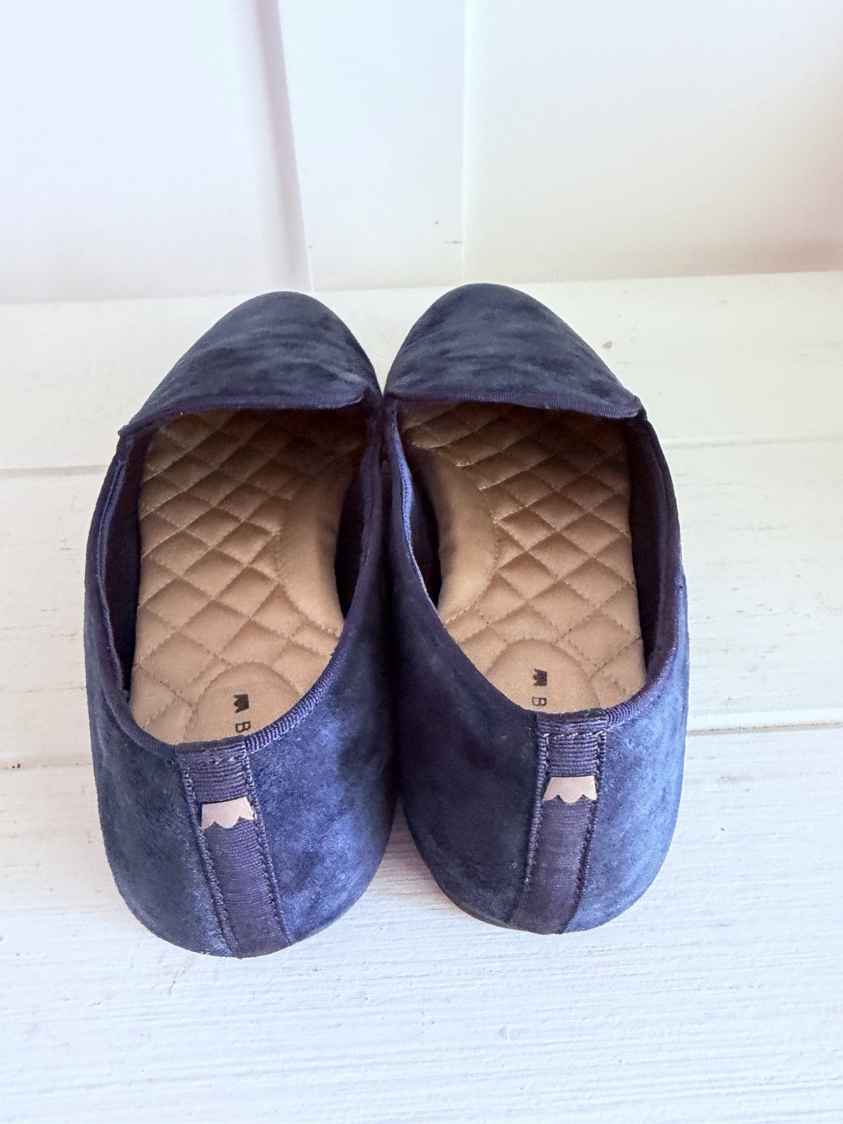 Birdies The Starling Loafers Wms 9.5 Navy Blue Suede Quilted Comfort Flats EUC