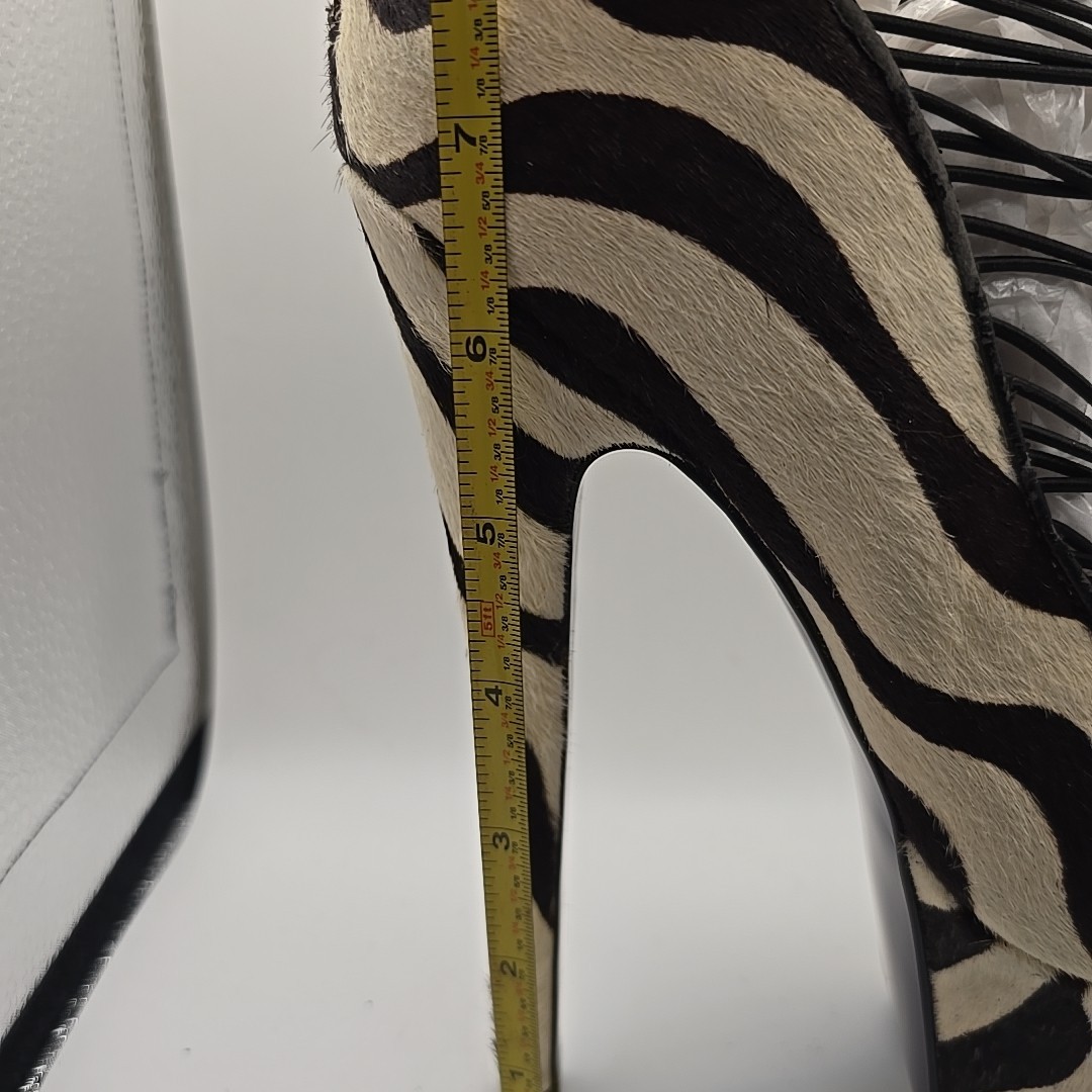 London Trash Zebra Stripes Pony Hair Platform Shoes Heels Leather sz 8 Pinup