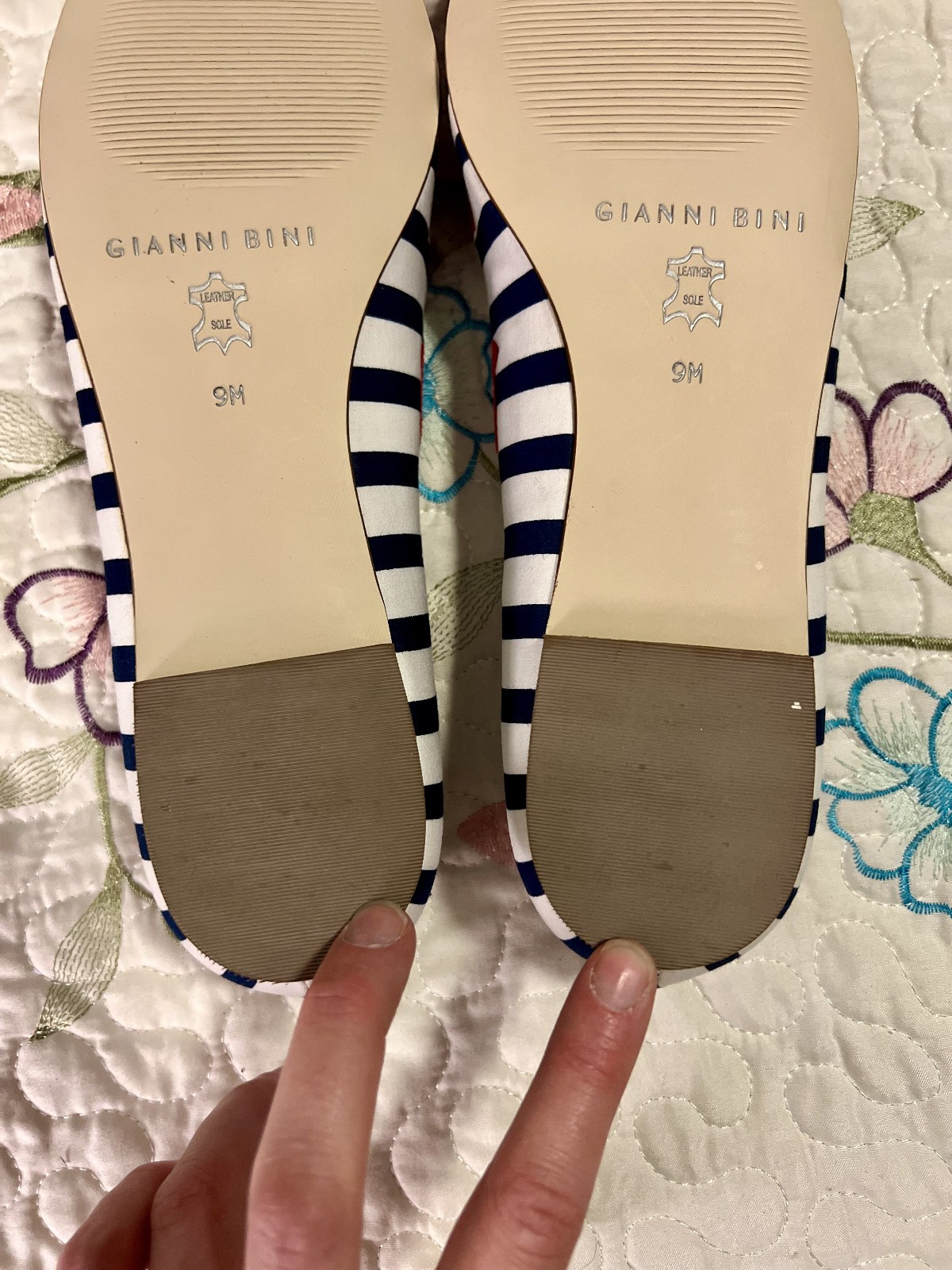VTG NIB Gianni Bini Glory651 Ballet Flat Shoes 9 Red Bow Navy Blue Stripe Sailor