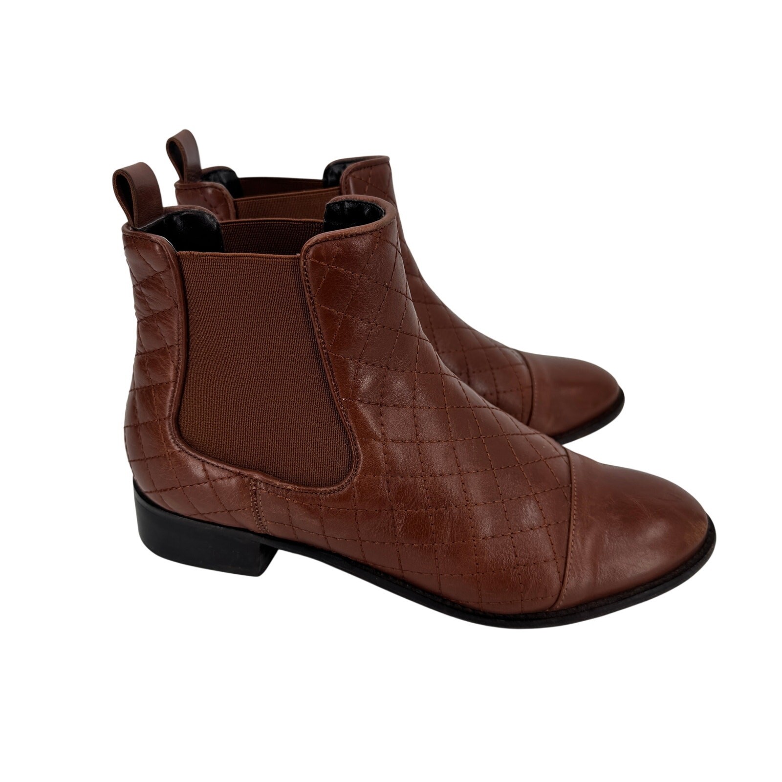 Talbots Leather Bootie Womens 9 M Brown Quilted Tish Soft Nappa Slip On Classic
