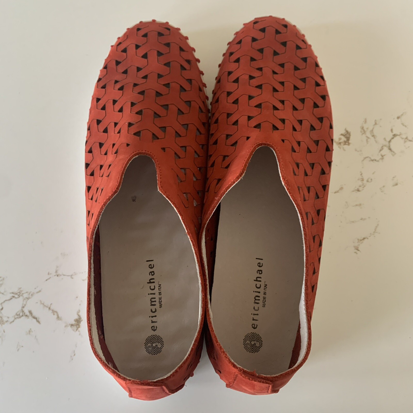 Eric Michael Red Inez Nubuk Leather Shoes Womens 9.5 EU 41 Cutout Slip On Flats