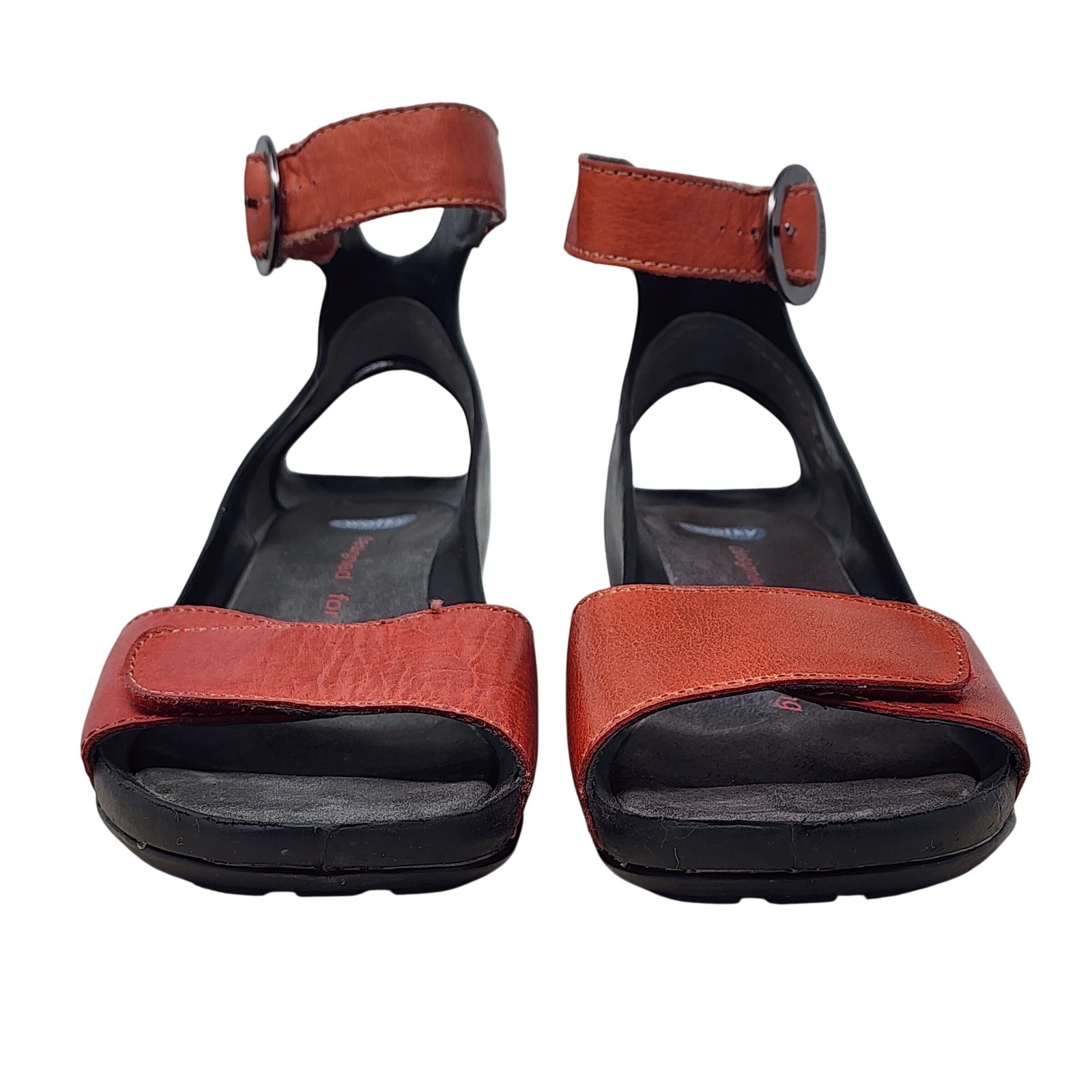 Wolky Wedge Sandals 37 6 Wom Black Red Leather Ankle Strap Comfort 1175 Walking