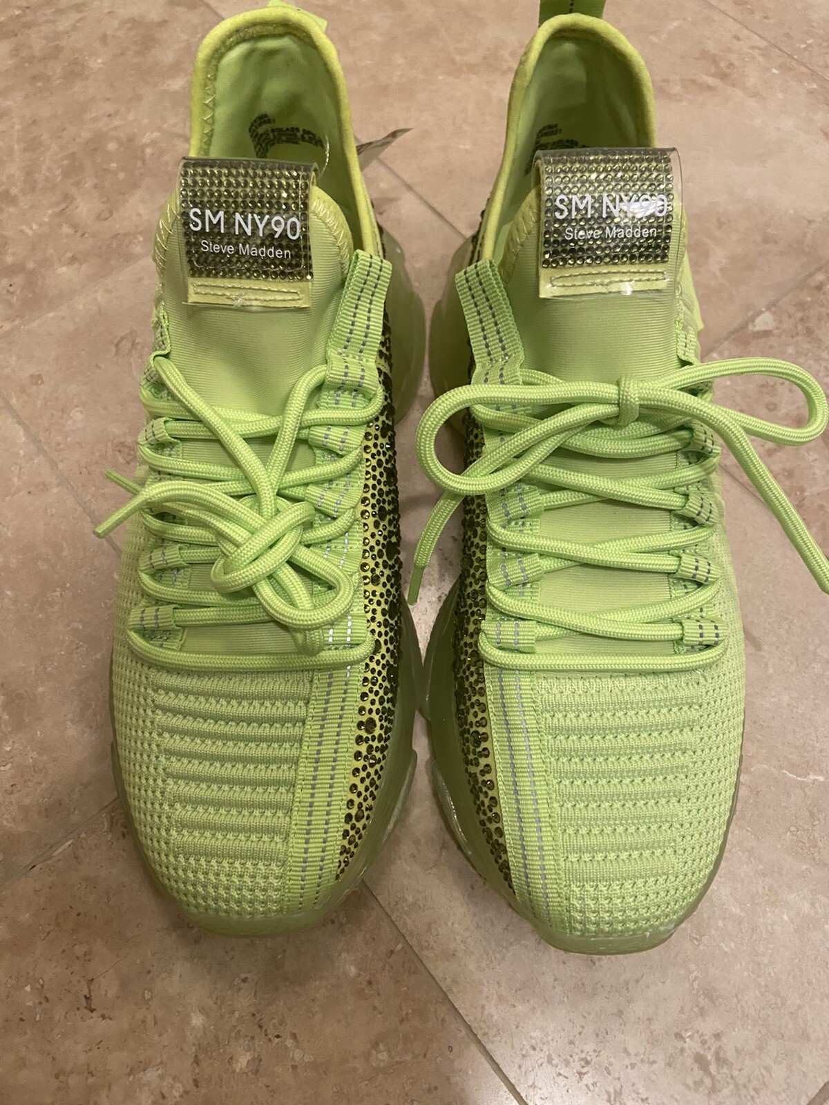 Steve Madden Sneakers Womens Maxima Lime SM NY90 Bejeweled Brand New