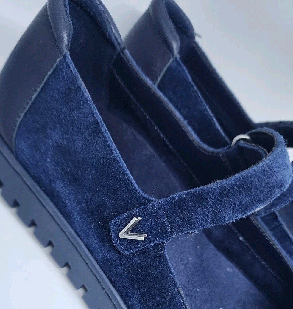 Vionic Uptown Mary Jane Shoes Blue Suede Comfort Preppy Academia EU 39 US 8.5