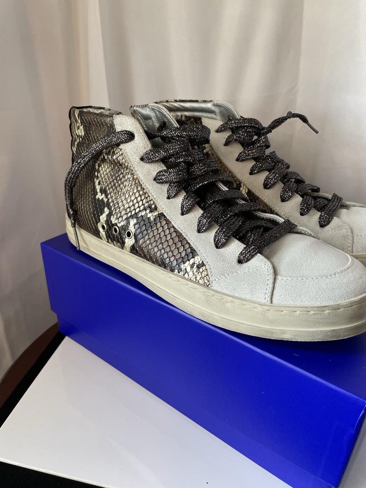 P448 Women’s High top Sneakers Faux Snake Skin Made In Italy Pics Wear Details