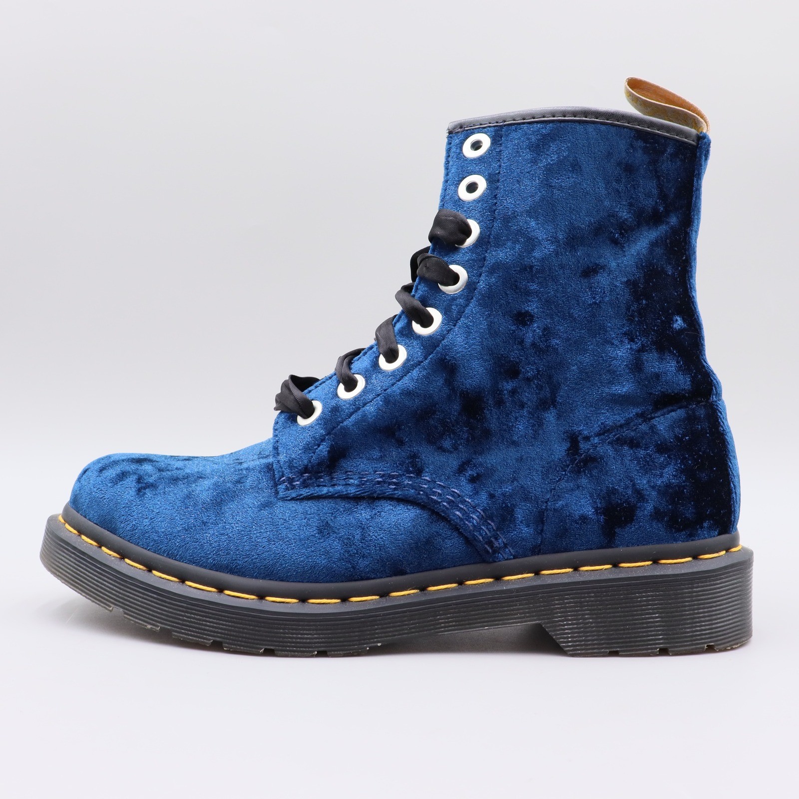 Dr. Martens 1460 Pascal Blue Velvet Ribbon Lace Combat Boots Womens 8 US 39 EU