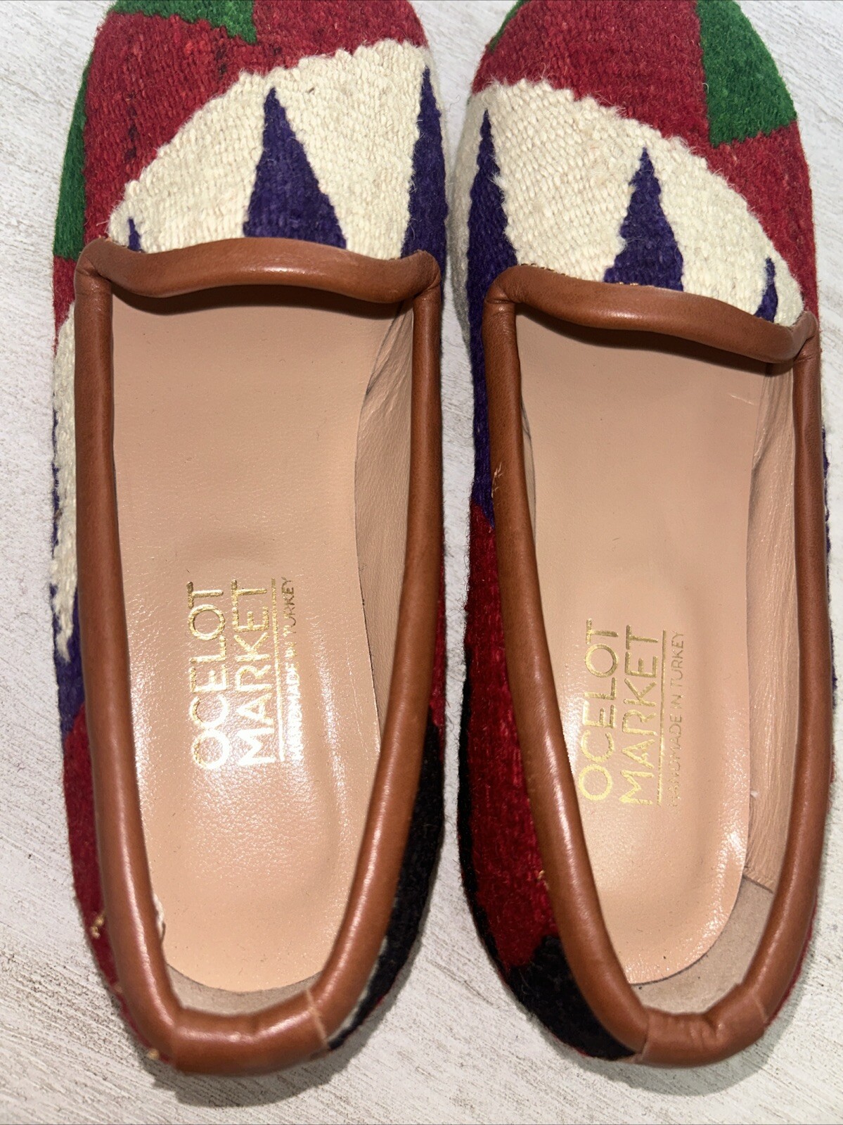 Ocelot Market Turkish Kilim Rug Loafer Flats Leather Sz EU 38 US 7 7 1/2 EUC