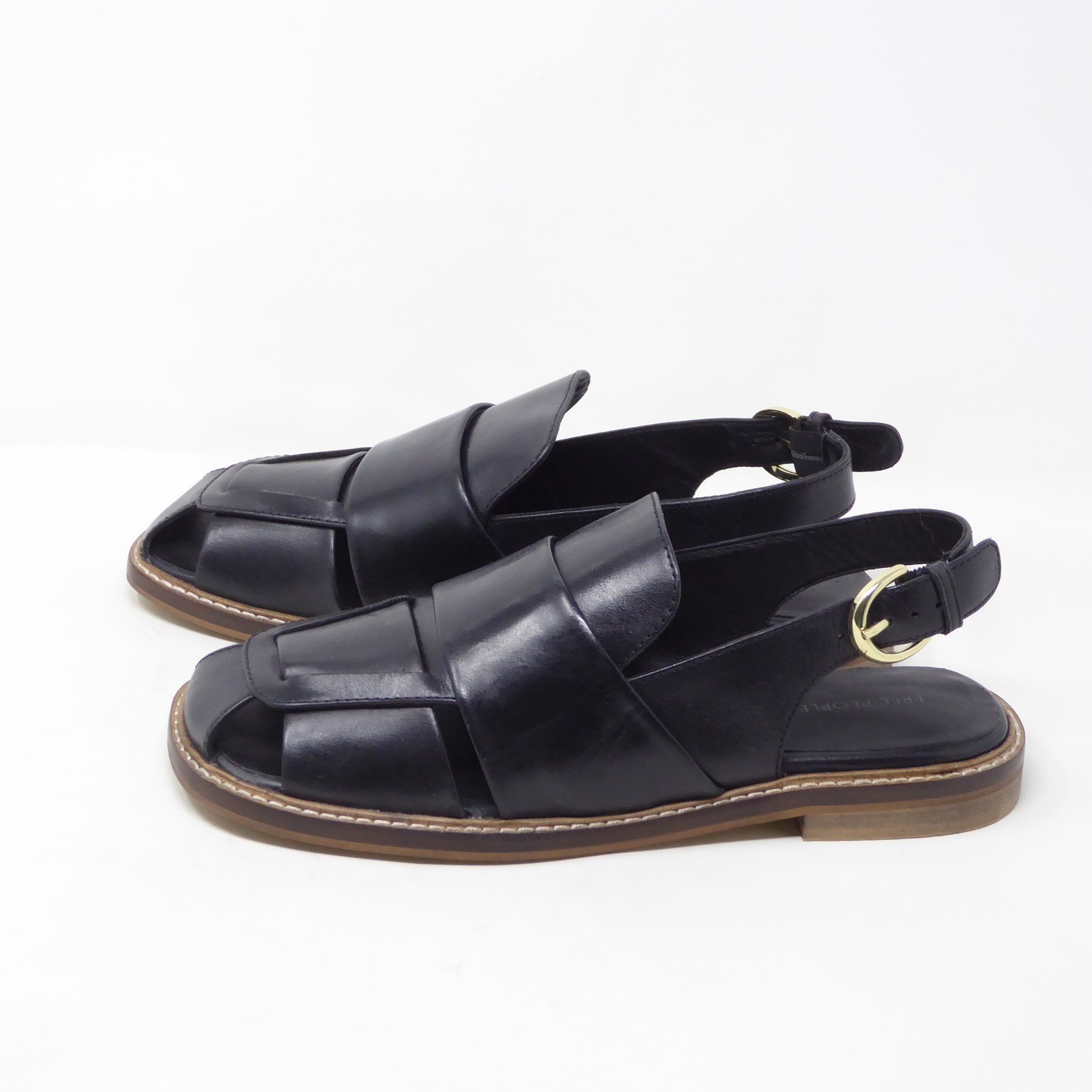 NEW Free People Womens Libby Fisher Sandals Black Leather Strappy Slingback 8.5