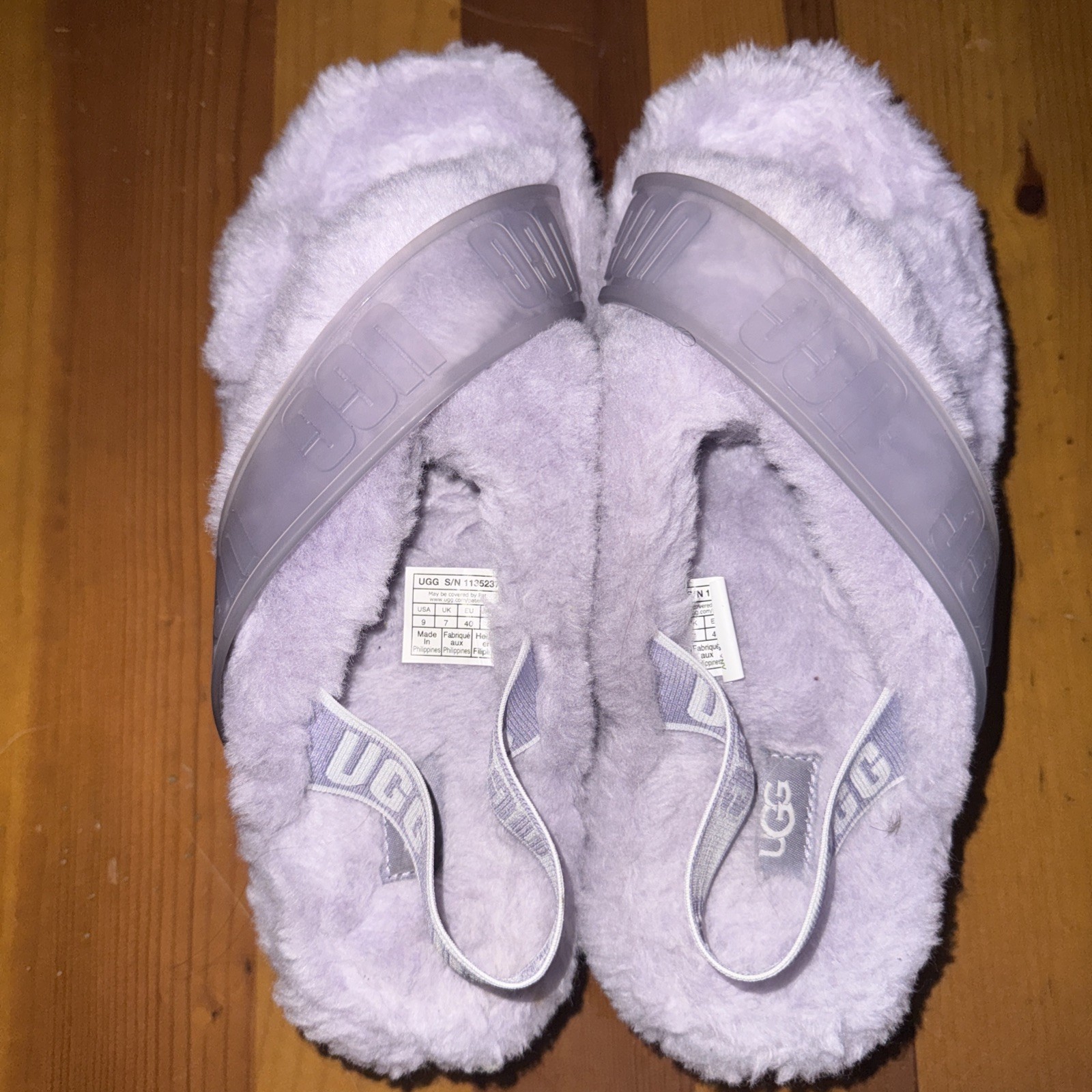 UGG FUZZITA RARE COLOR LILAC CLEAR FLUFF SLIDE PLATFORM SANDALS 9