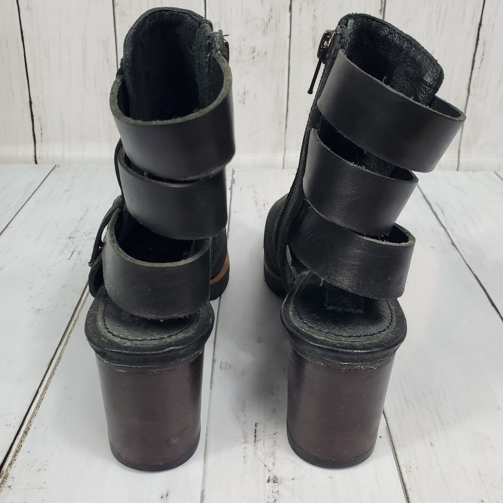 Sorel Addington Leather Strappy Back Block Heel Booties Women’s Size 6 Black