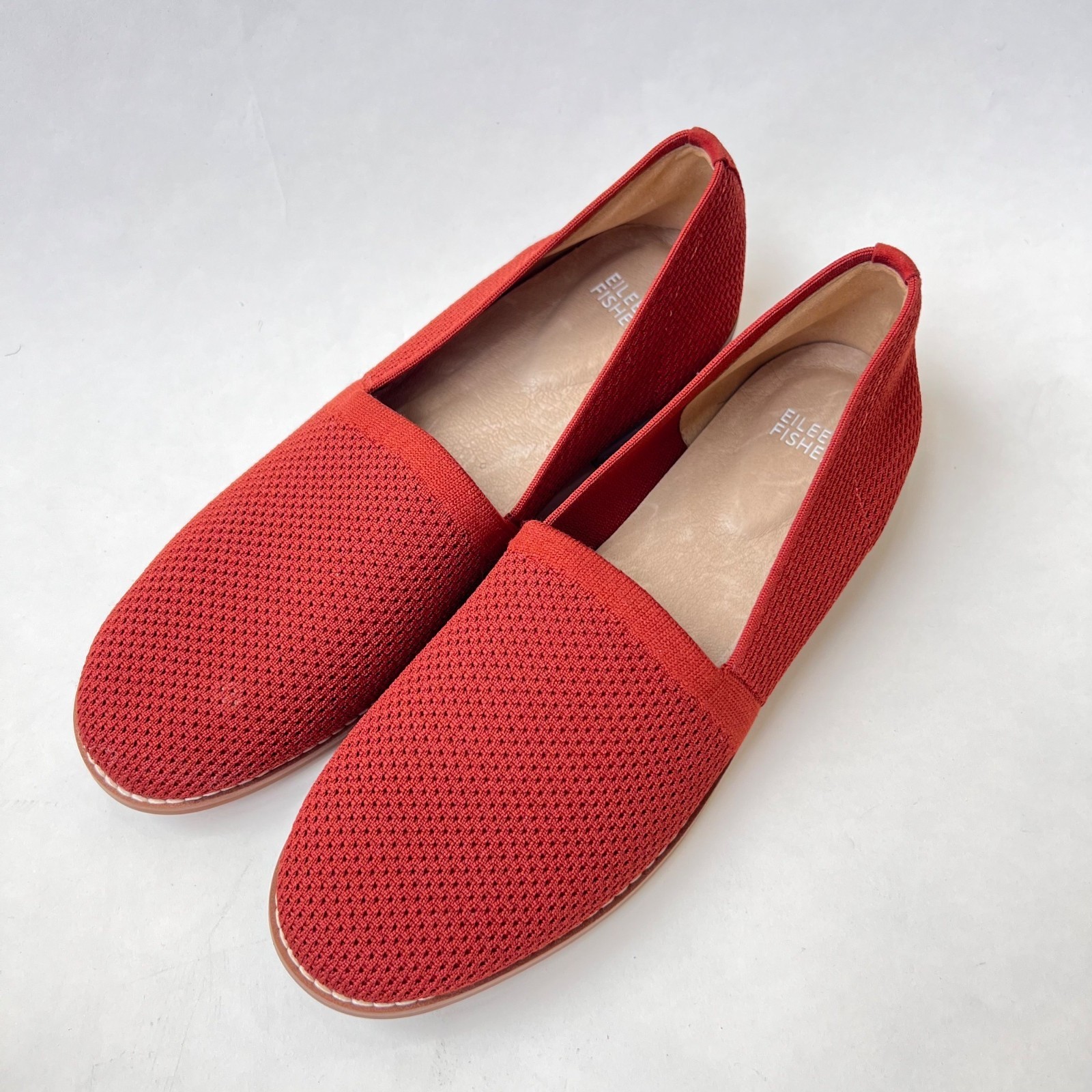 Eileen Fisher Red Demi Knit Eco Recycled Stretch Slip-On Shoes, Women’s Size 9