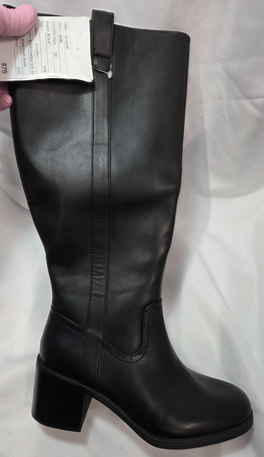 B.O.C Black Leather Side Zip Knee High Riding Boots Size 8.5M