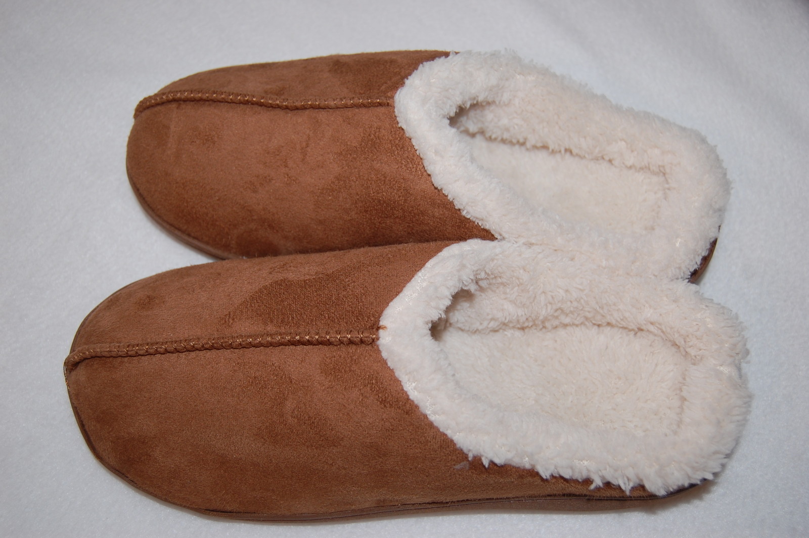 Women BROWN SLIPPERS Slip On FAUX SUEDE Sherpa Lined MEM FOAM Rubber Sole M 9-10