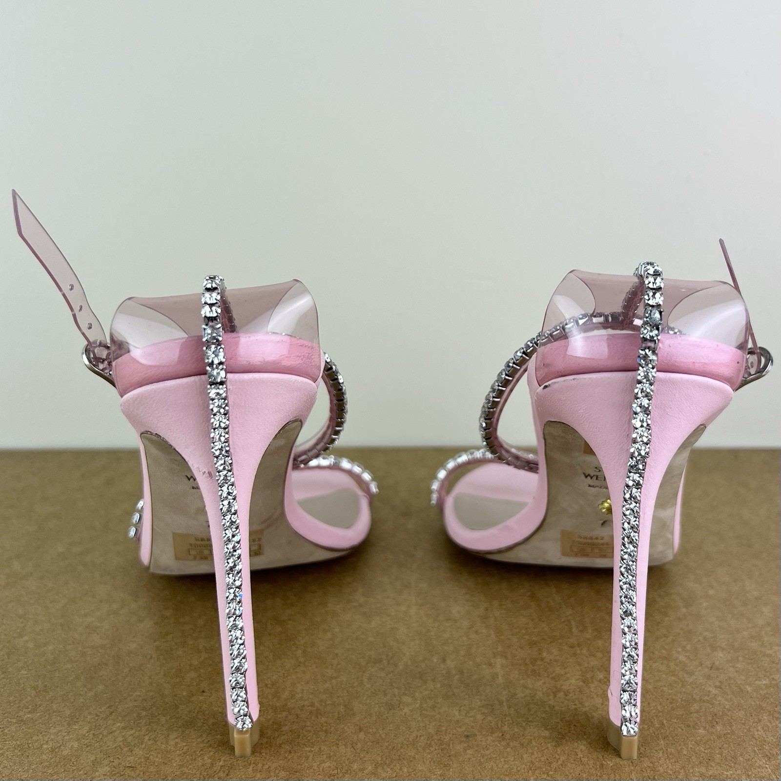 $595 NEW STUART WEITZMAN PINK CRYSTAL EMBELLISHED HEELS 7.5