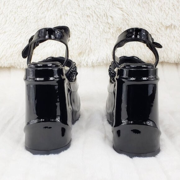 DEMONIA Wave 09- 6″ Platform Goth Heart Chain Sandals Shoes Black Patent
