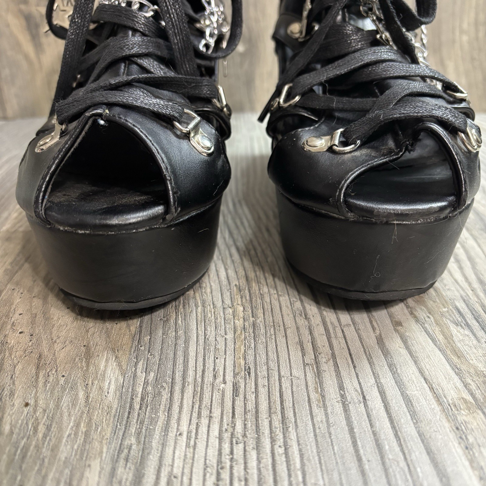 Goth Grunge Platform Gladiator Wedge Chain Charm Black Sandals Women’s 41/ 10