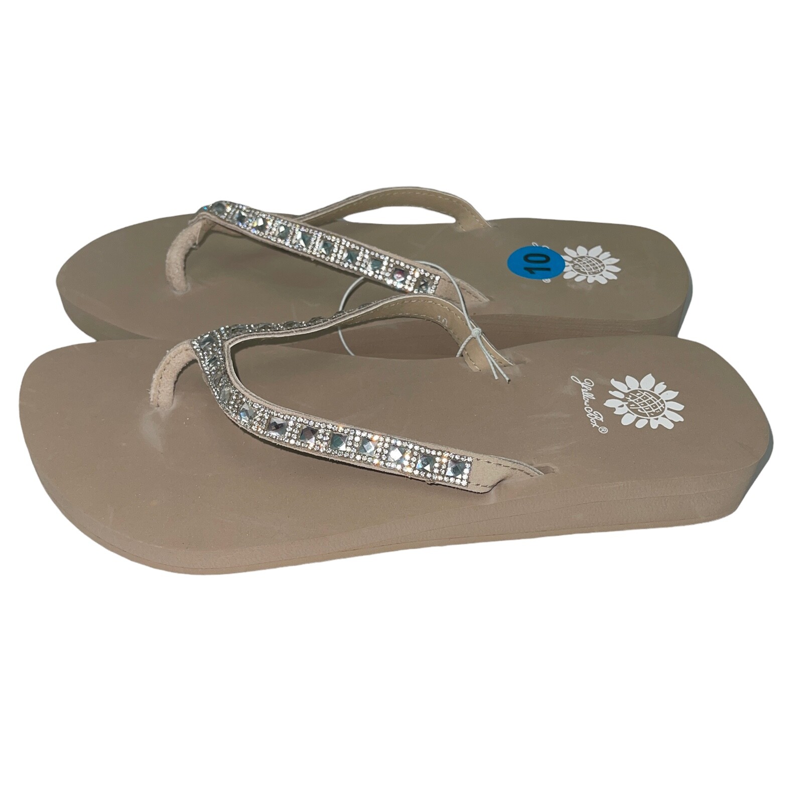 Yellow Box Womens Flip Flops Saydee Sparkle Jeweled Rhinestone Beige Tan Sandals