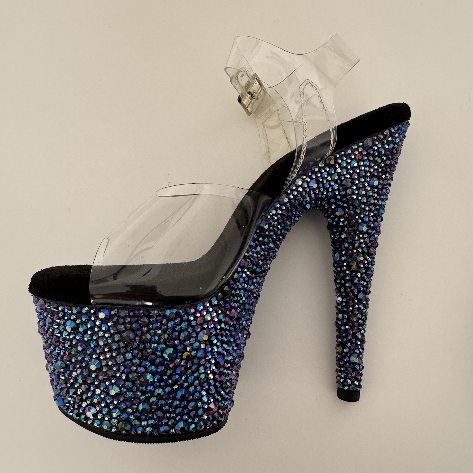 Pleaser Women’s Blue Rhinestone Platform Stiletto Heels Clear Strap 7.5