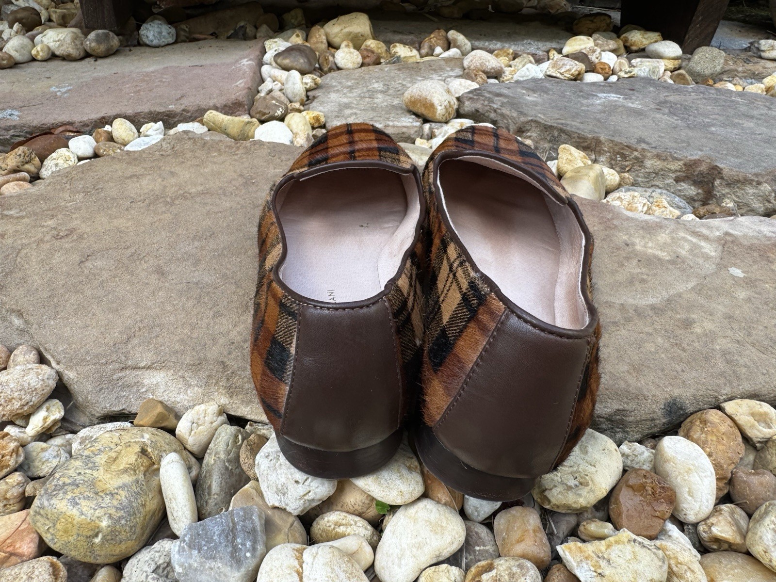 Antonio Melani Leather Loafers Slip On Flats Genuine Calf Hair Plaid Women 8.5