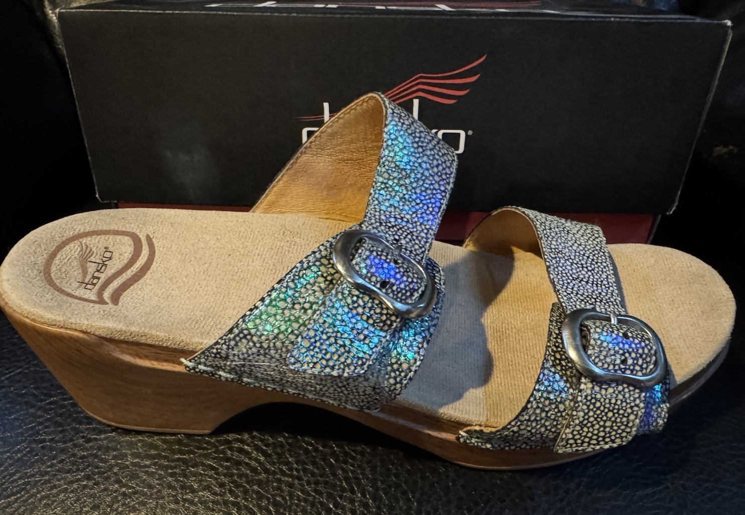 Dansko Sophie Shagreen Iridescent Blue sandals EUR size 41/ US 10-10.5
