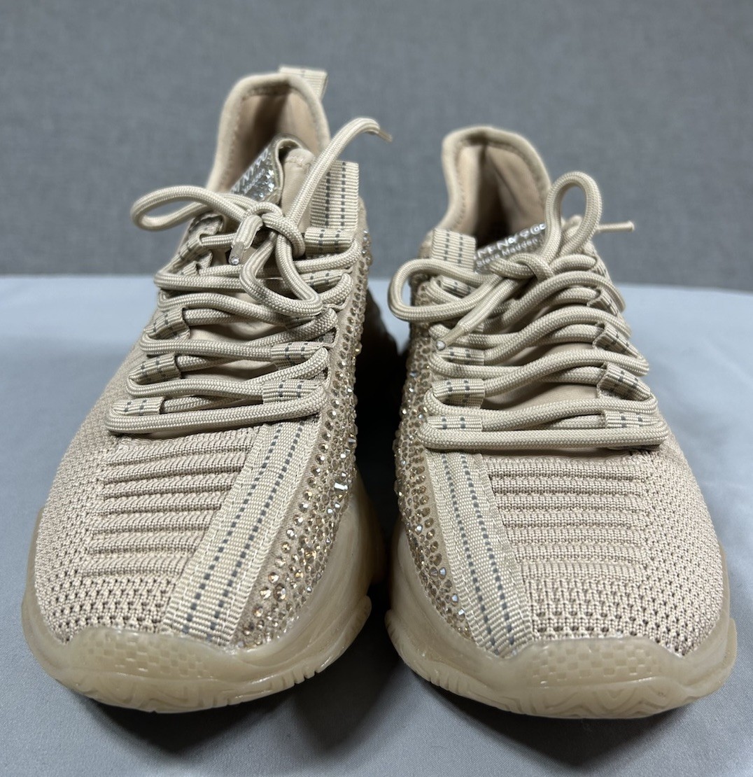 Steve Madden Rhinestone Maxima SM NY90 Tan Beige Sneaker Womens Size 7.5