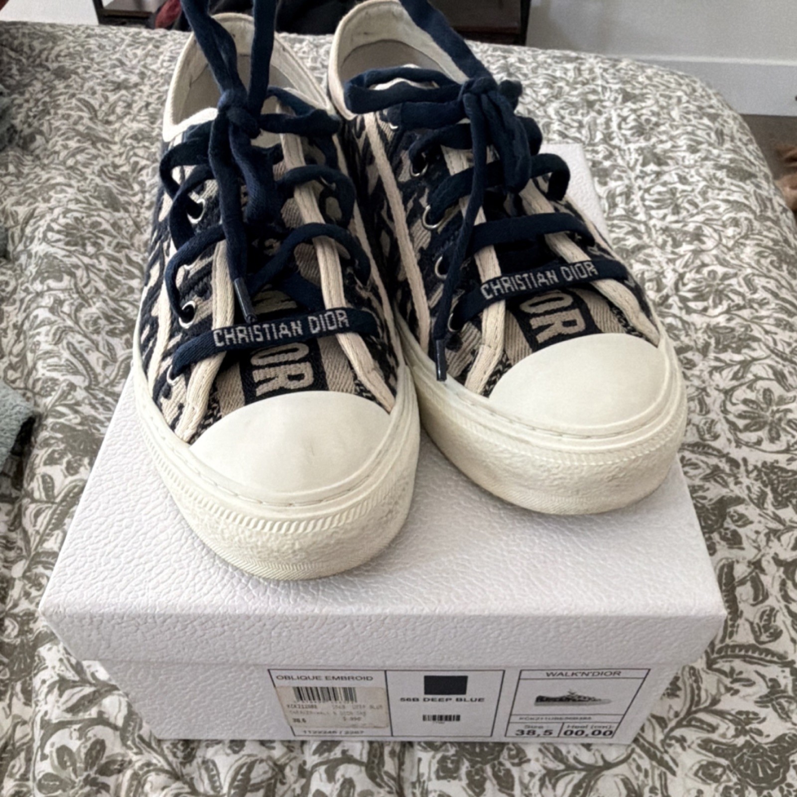 Dior Walk’n’Dior Oblique Embroidered Deep Blue Women’s Lace Up Sneakers Canvas