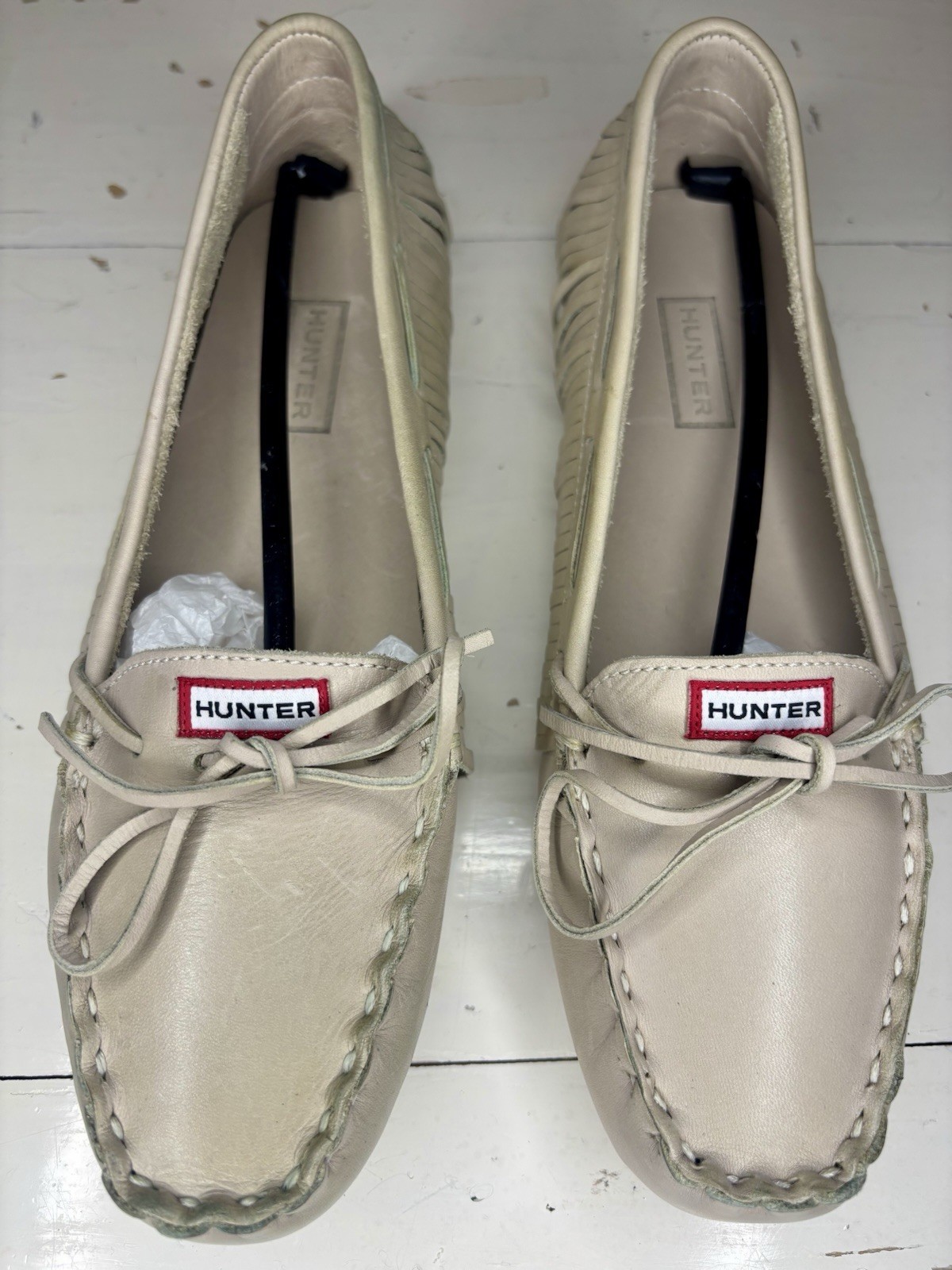 NEW Hunter 100% Leather Women’s Beige Moccasin Flats EU 38 US 7 Slip-On RARE!