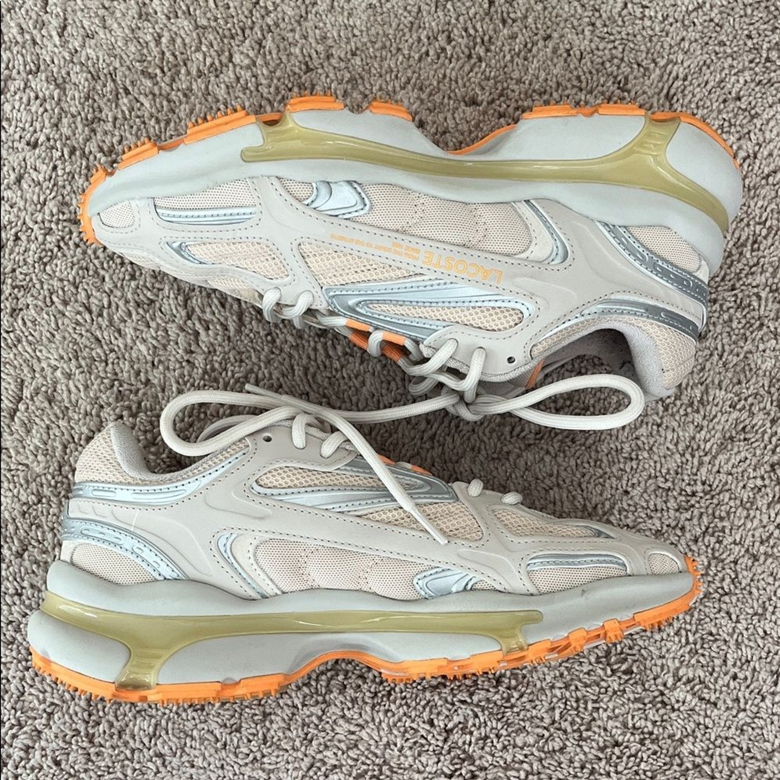 Lacoste sneakers women’s athletic shoes size 9 orange silver beige