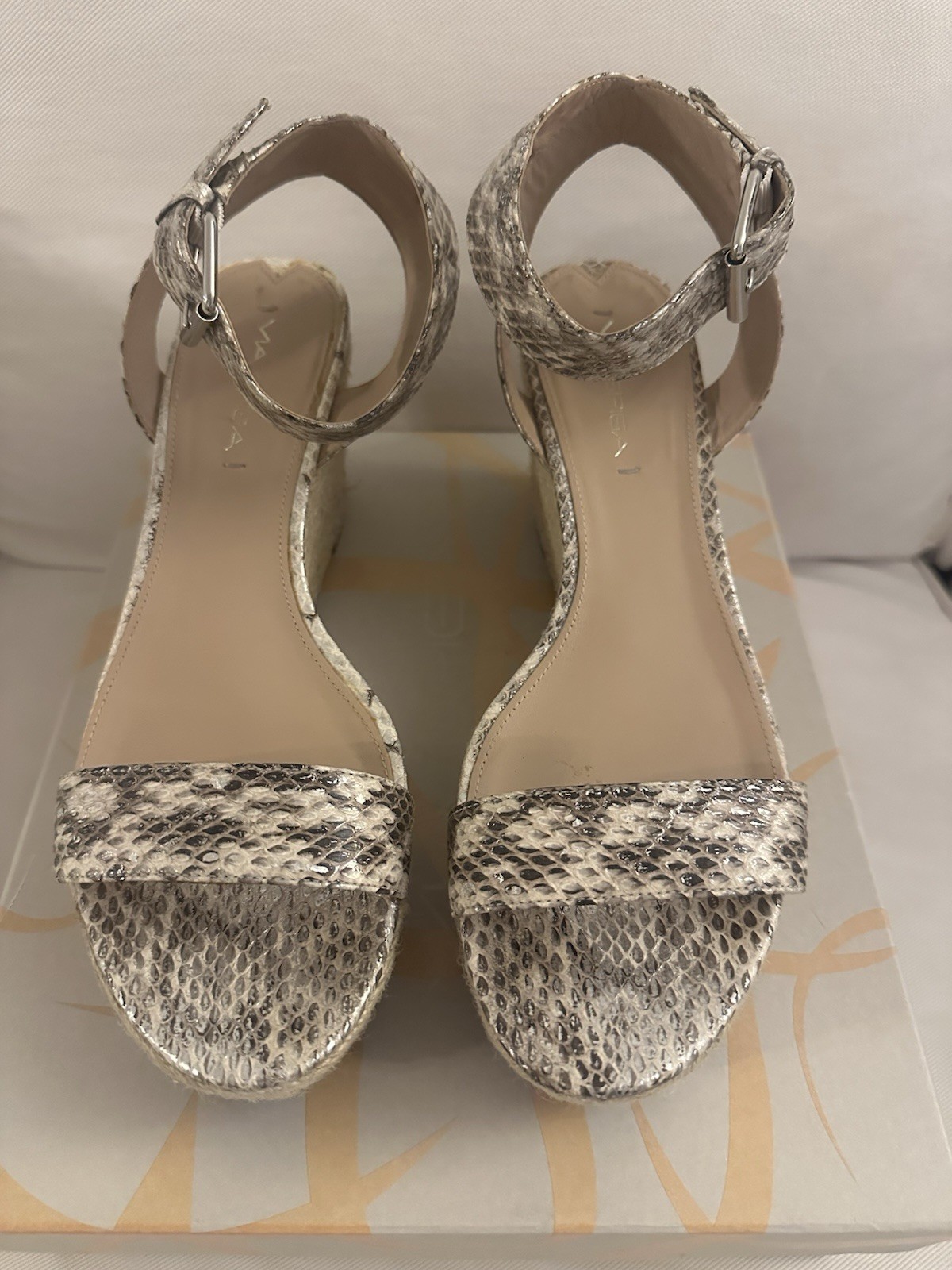 Via Spiga Silver Snake Print Wedge Sandals Ankle Strap Buckle US 10 M Used once