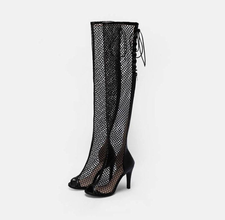 Fashion Womens Mesh Peep Toe Sandals Dress Casual Club Party Over The Knee Boots